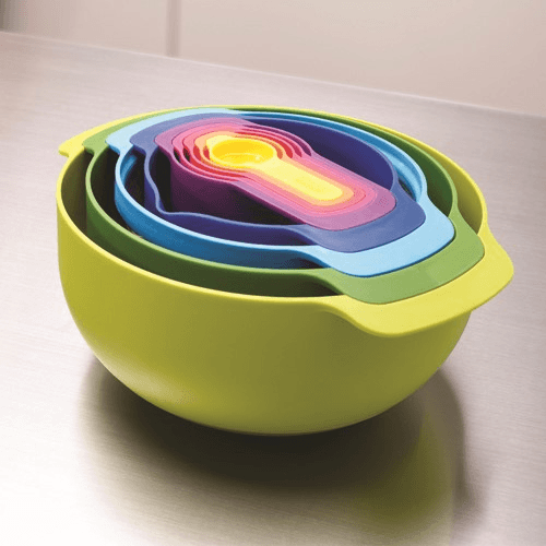 Nest Plus 9 piece stacking bowl and measuring set, Multi-Coloured