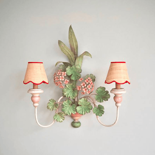 Image showing the Raffia Scallop Candle Lampshade, Red Trim product.