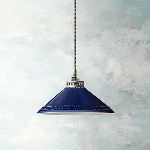 Image showing the Ted Ceramic Shade with Antiqued Brass Gallery, D29.5cm, Navy product.