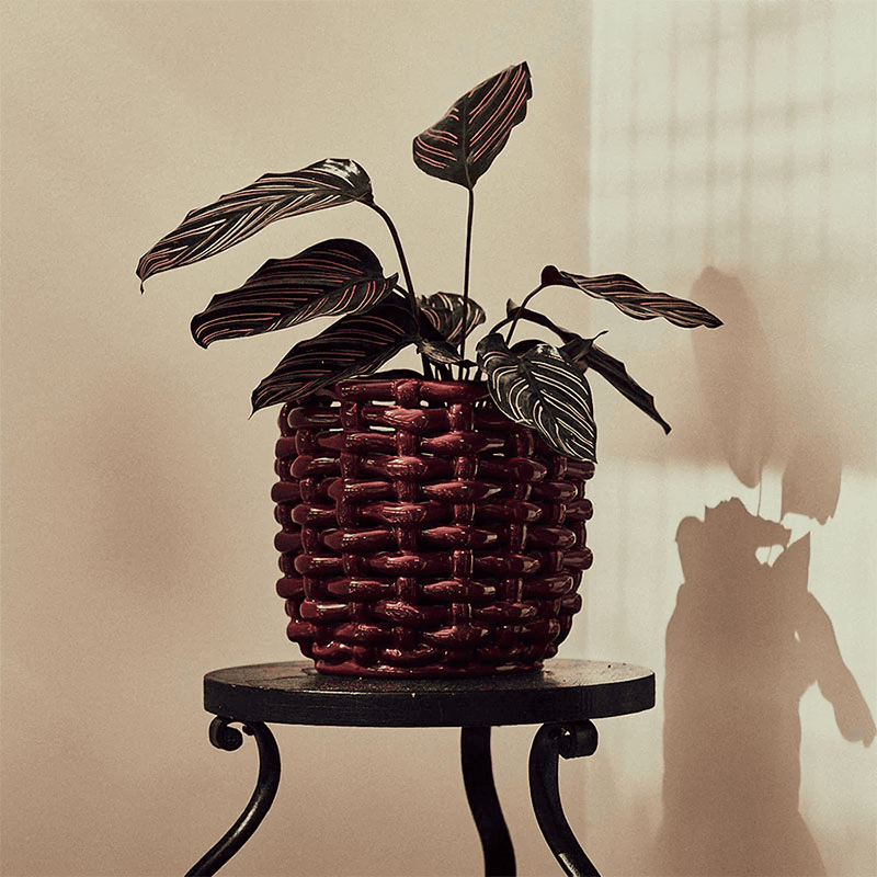 Juicy Basketweave Planter, D18cm, Burgundy