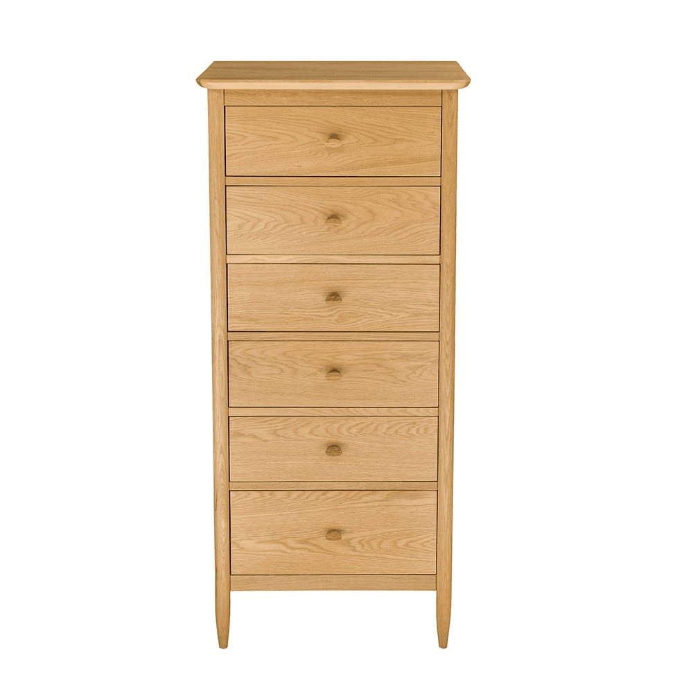 Teramo 6 drawer tall chest, H140 x W64 x D47cm, Natural