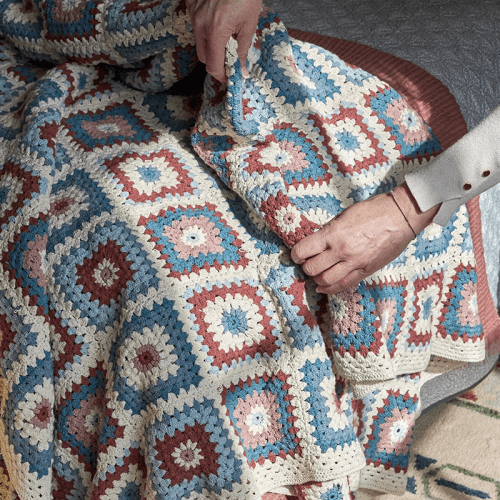 Image showing the Crochet Throw, 240 x 150cm, Blue & Pink product.