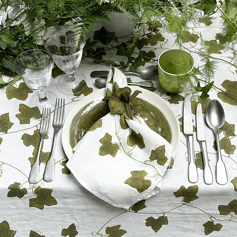 Ivy Herbarium Linen Napkin, 50 x 50cm, Green