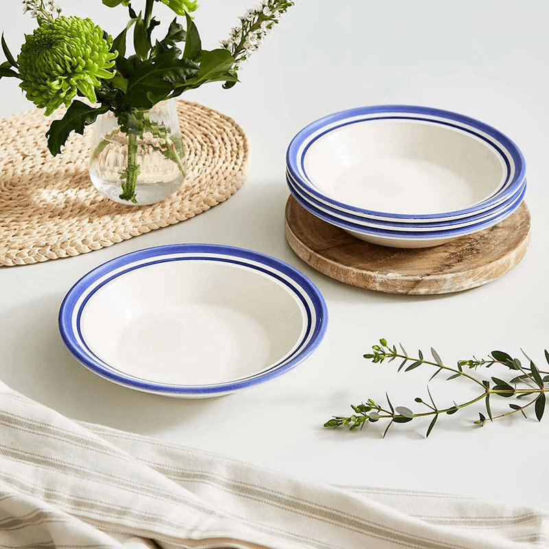 Potter's Stripe Set of 4 Soup Plates, D21cm, Blue