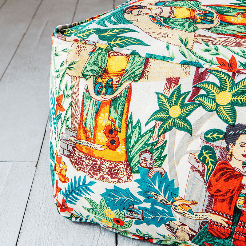 Mexicana Pouffe, H30 x W60 x D60cm, Red & Green