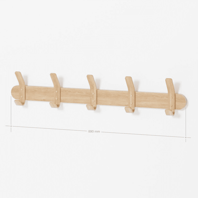 Left Hook 5 Hooks Rail, Oak