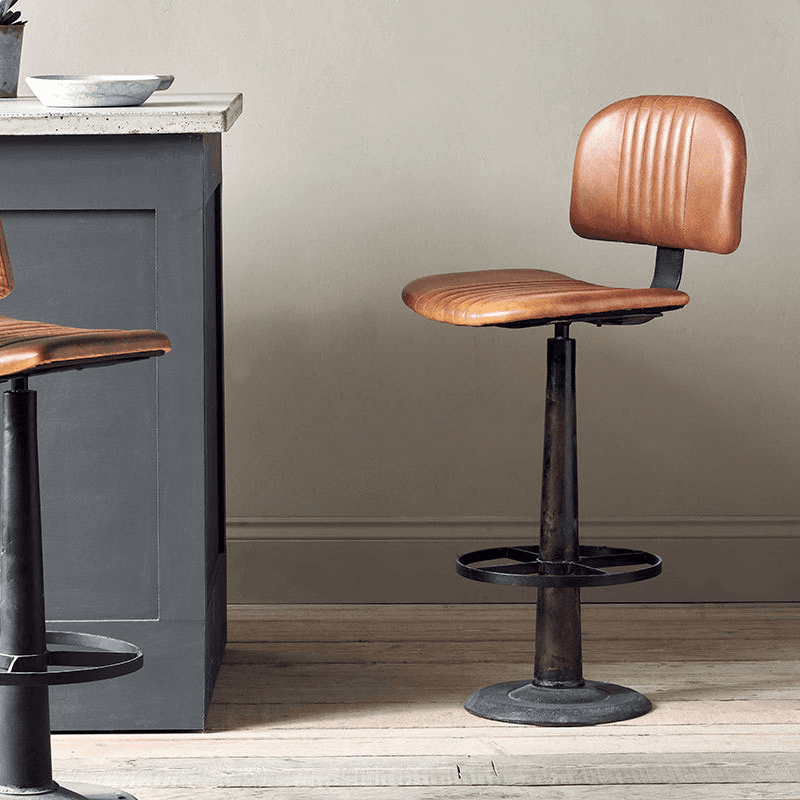 Narwana Bar Chair, Aged Leather & Iron