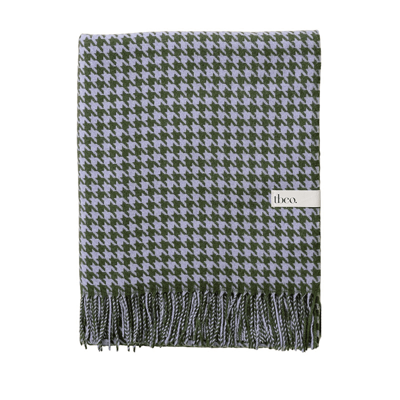 Lambswool Blanket, 150 x 200cm, Olive Houndstooth