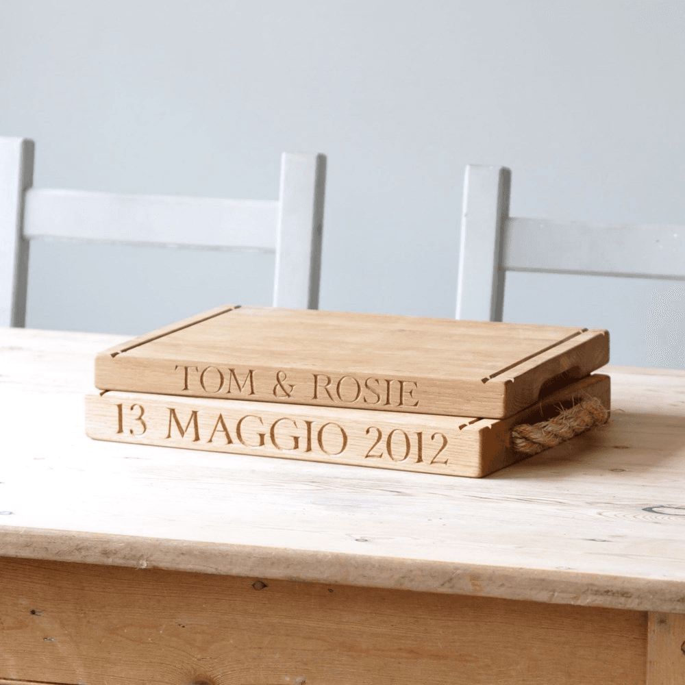Personalised thin rectangular board with groove handles, 40 x 30 x 3.5cm, oak