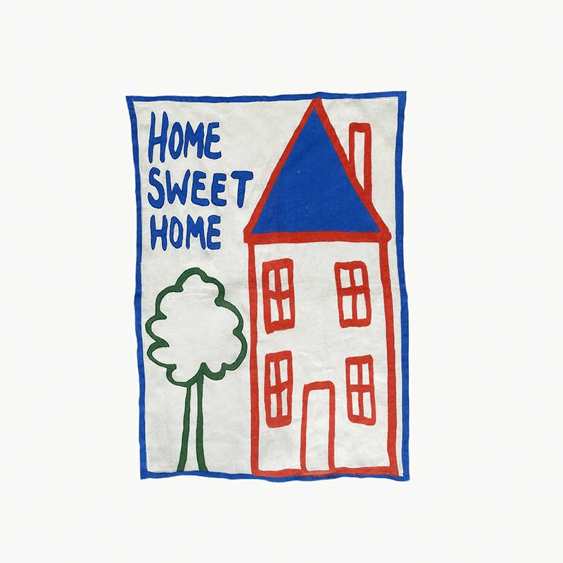 Home Sweet Home Embroidered Tea Towel, 50 x 70cm, Blue/White
