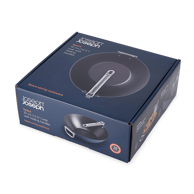 Space Folding Ceramic Non-Stick Wok, 32cm, Midnight Blue