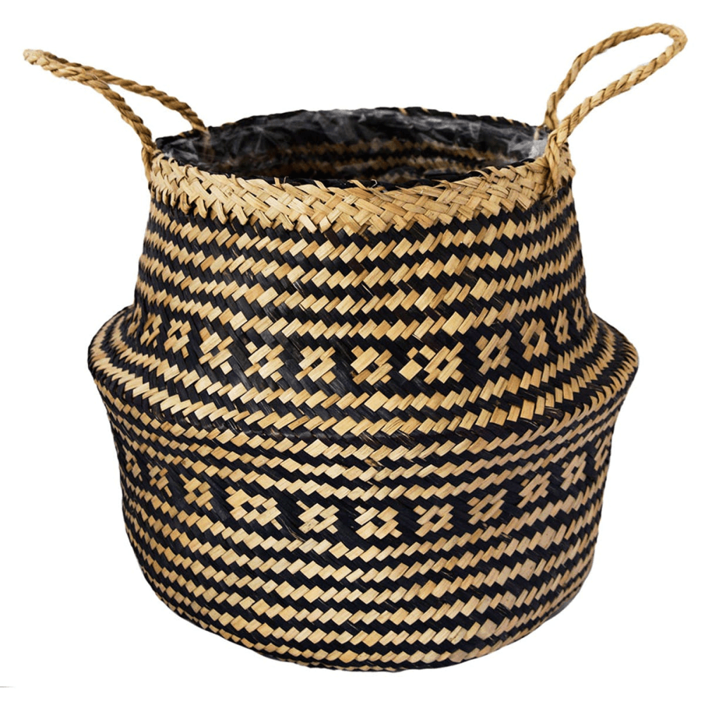Seagrass Tribal Lined basket small, H25 x D30cm, Black