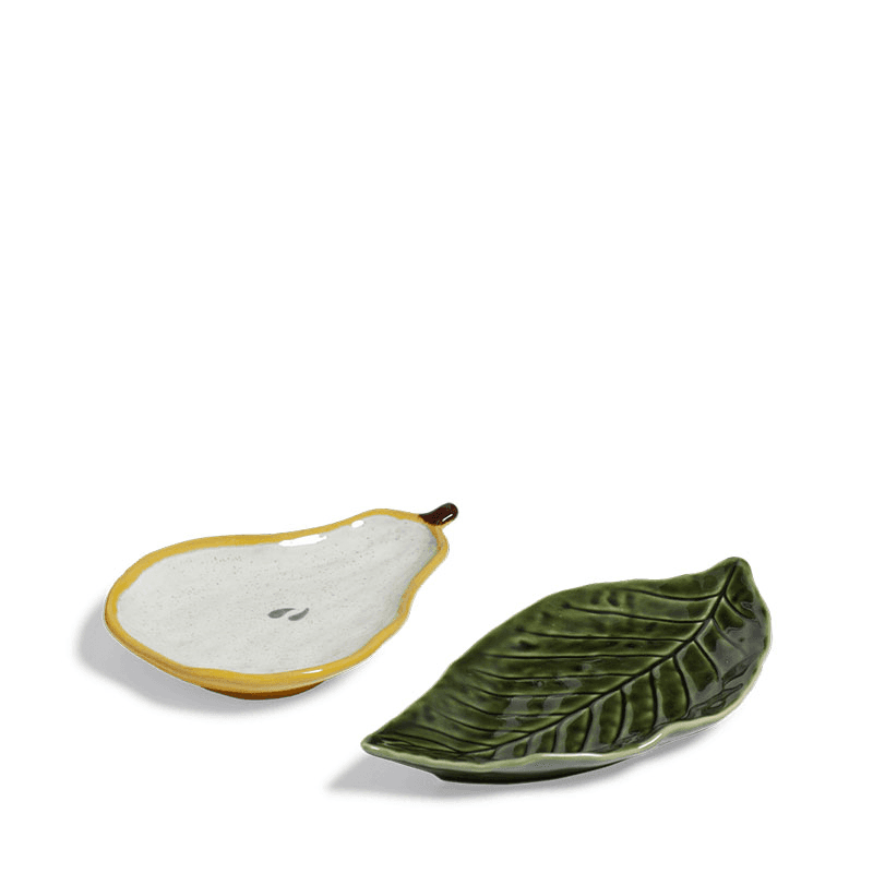 Forage Pear & Leaf Set of 2 Dishes, H3cm x W26cm x D13cm, Multi