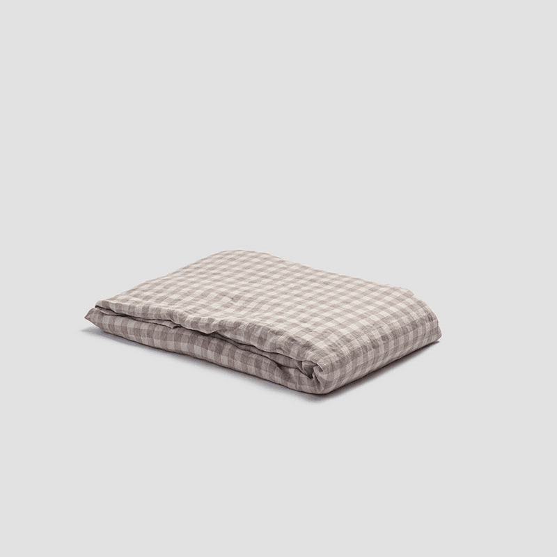 Gingham Linen Fitted Sheet, Double, Mushroom
