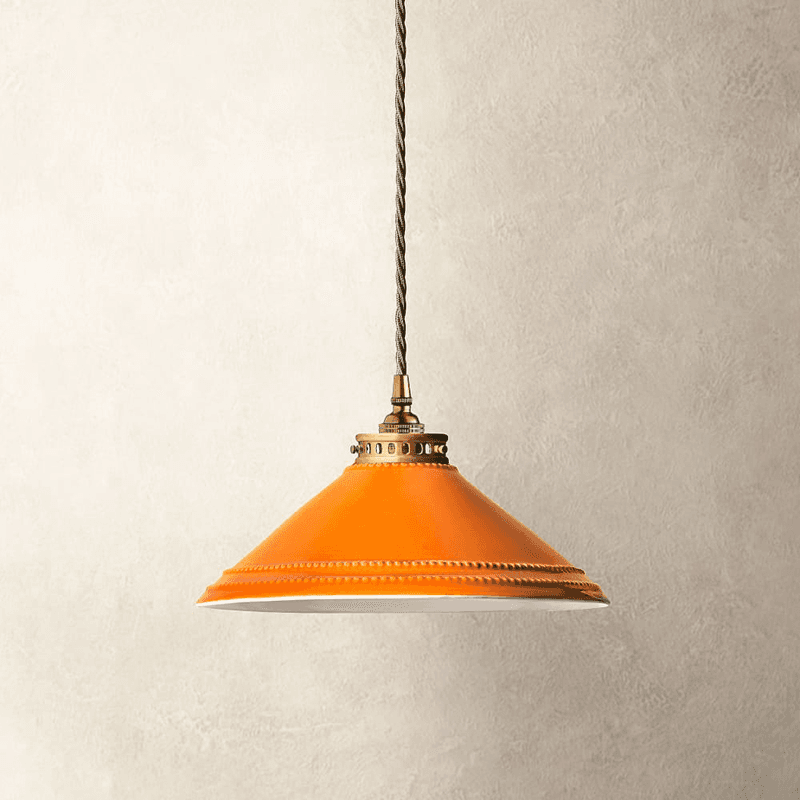 Ted Ceramic Shade with Antiqued Brass Gallery, D29.5cm, Orange