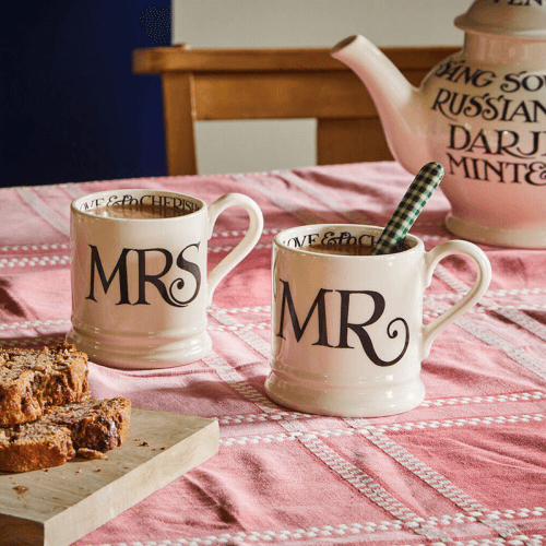 Image showing the Black Toast Set of 2 Mr & Mrs Mugs, 300ml, Cream product.