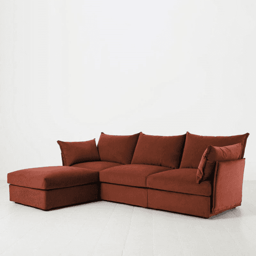 Image showing the Model 06 Velvet 3 Seater Sofa With Chaise, Brick product.