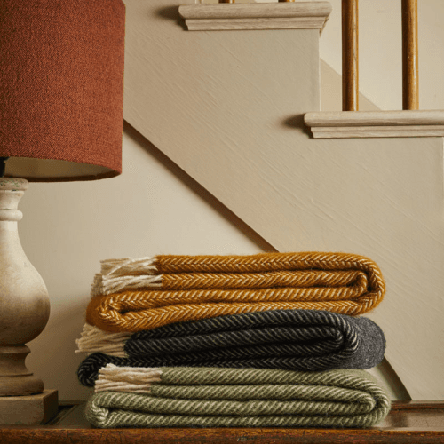 Image showing the Fishbone Throw, 150 x 183cm, English Mustard product.
