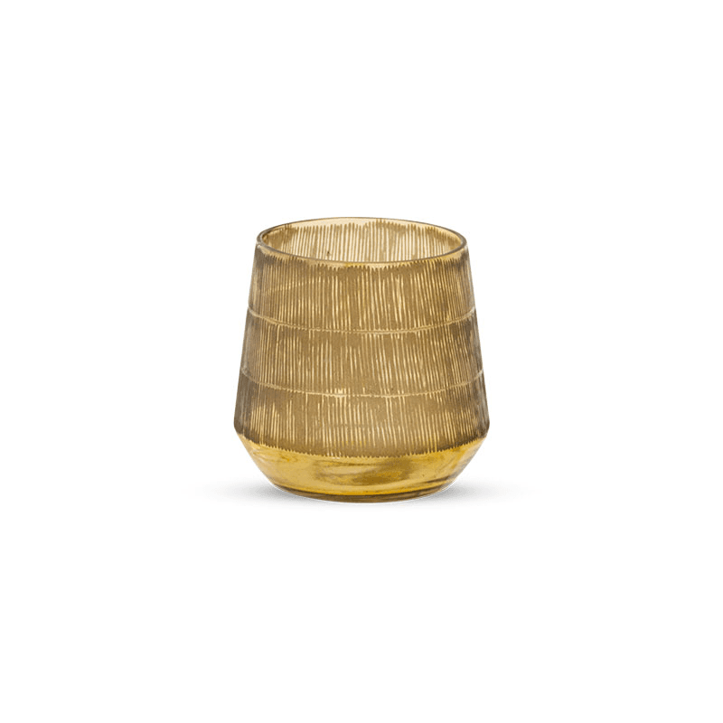 Dera Etched Glass Tealight, H9.5cm, Antique Gold