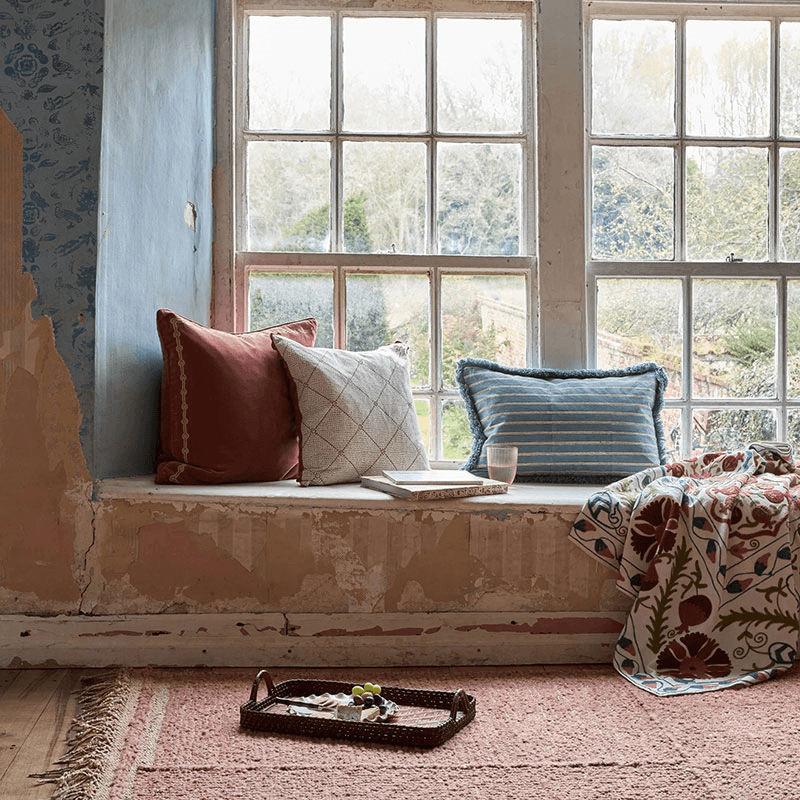 Edo Cushion, 60 x 40cm, Blue & Sage Green