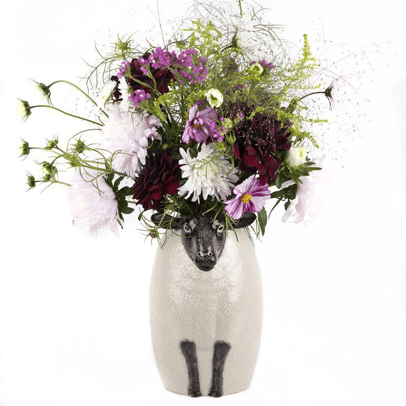 Black Faced Suffolk Sheep Flower Vase, H23cm, Black/White