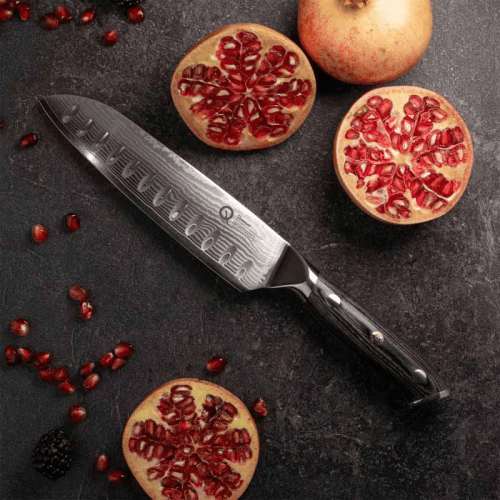 Image showing the Q30 Series Damascus Steel Santoku Knife, 17.5cm, Black product.
