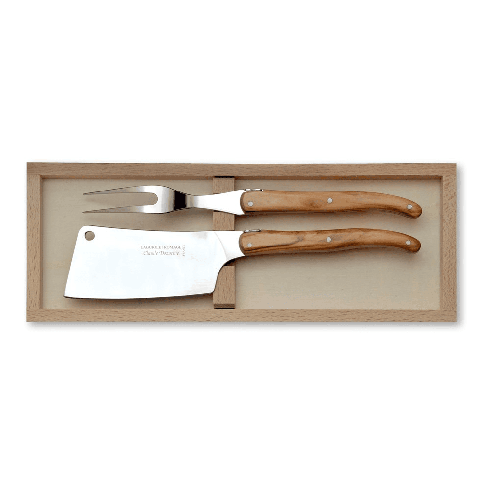 Laguiole 2 Piece Cheese Set in Box, 28 x 10 x 4cm, Olive Wood