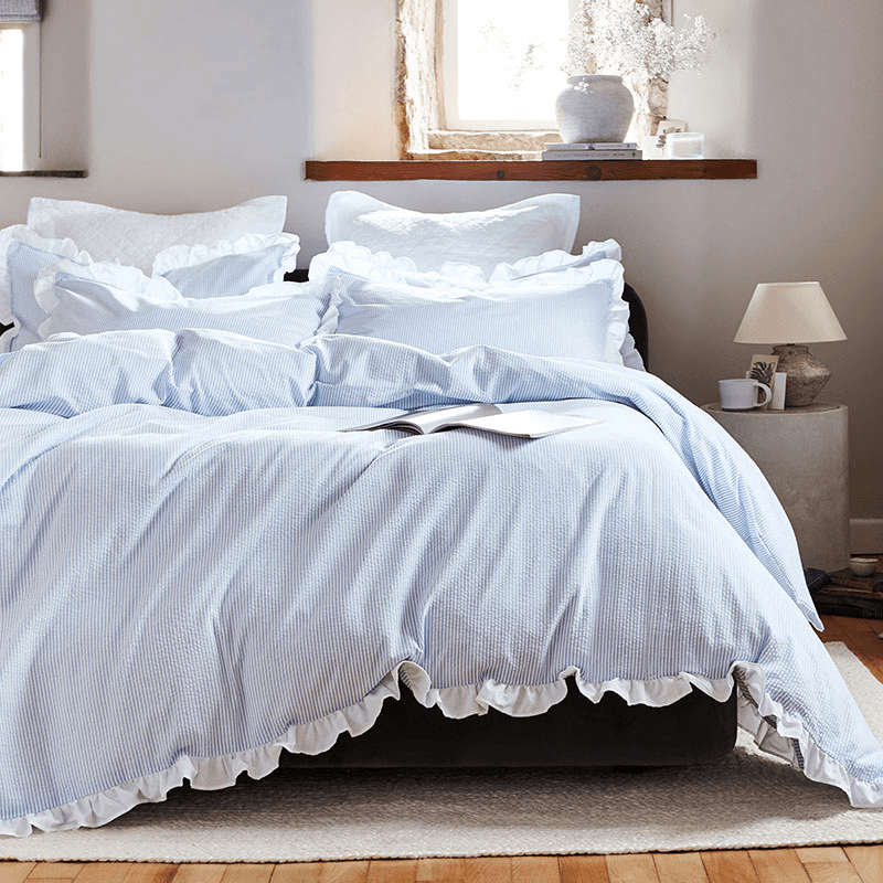 Cotton Seersucker Stripe Pair of Oxford Pillowcases, Blue