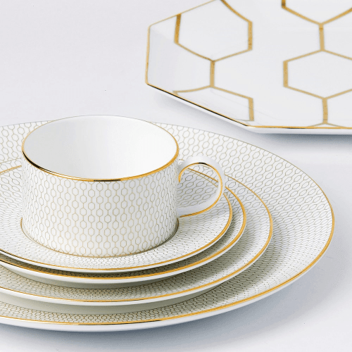Image showing the Gio Gold Teacup & Saucer, Gold/White product.