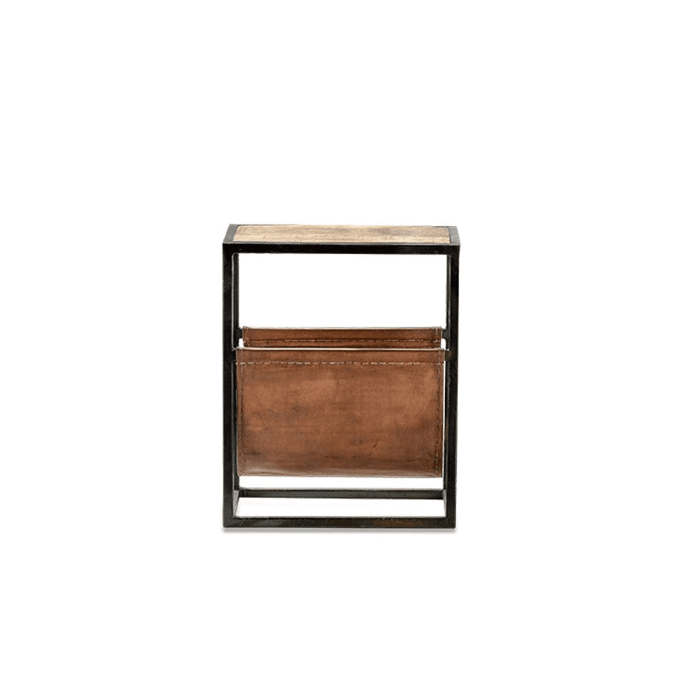 Alera Side table, H25 x W46 x L56cm, Natural & Brown Leather