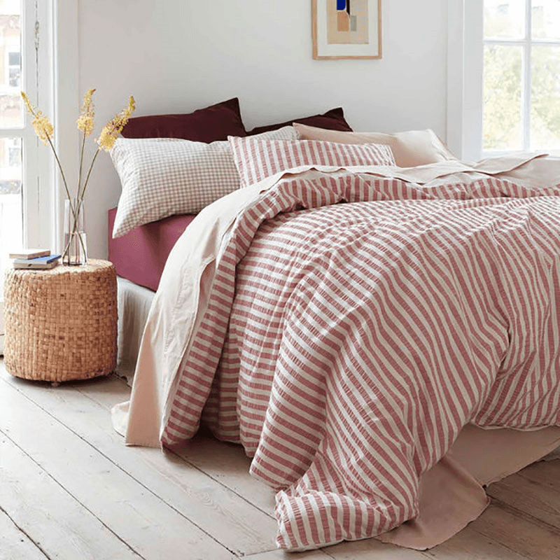 Seersucker Stripe Cotton Duvet Cover, King, Pink Clay