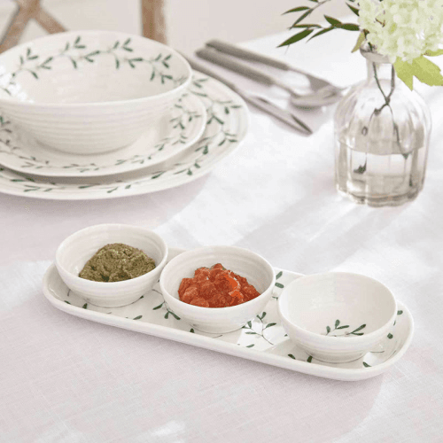 Image showing the Mistletoe Serving bowl set, L27.5 x W10cm, White/ Green product.