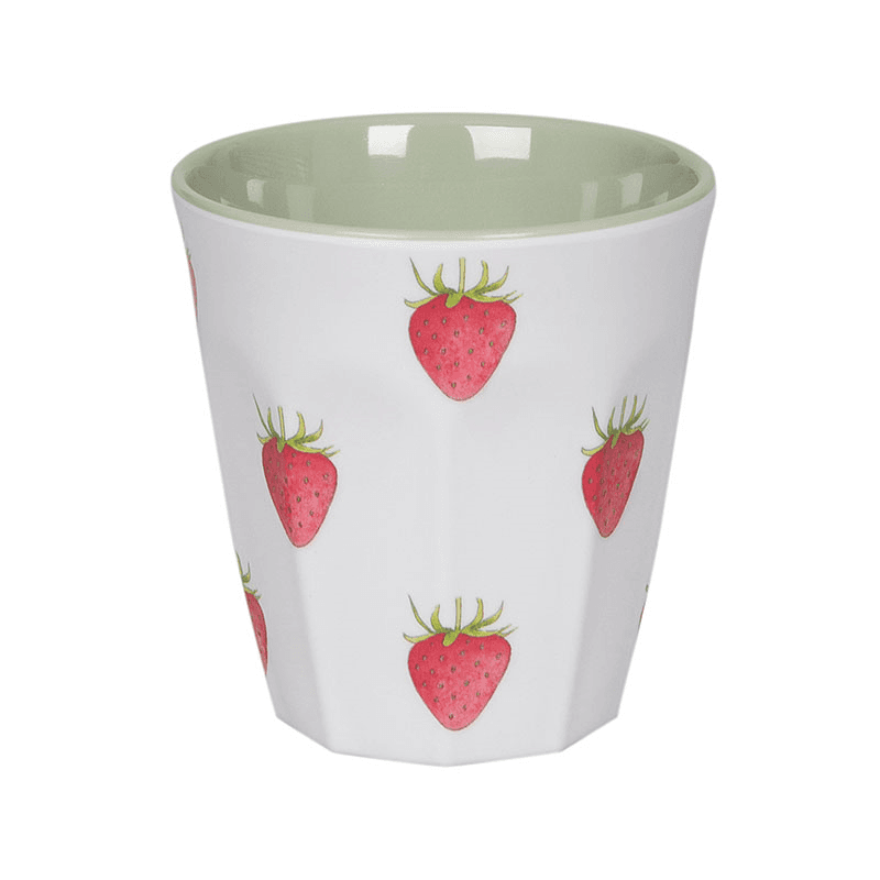 Strawberries Beaker, White, Green, Red