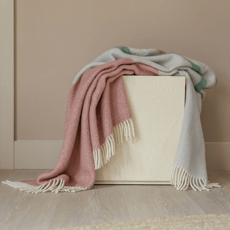 Brecon Pure Wool Throw, 150 x 183cm, Dusty Pink & Sea Green