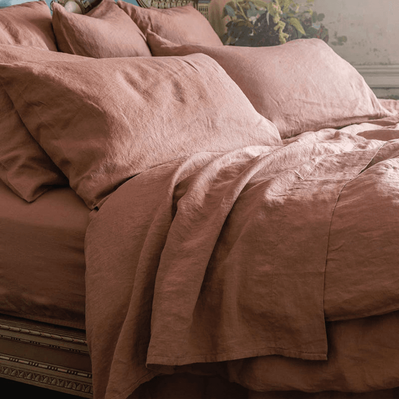 Linen Flat Sheet, Double, Warm Clay