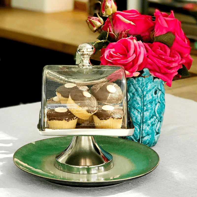 Cake Plate with Glass Dome, L17 x W17 x H24cm, Nickel