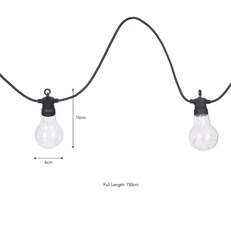 Festoon Solar Lights, 10 Bulbs, Black