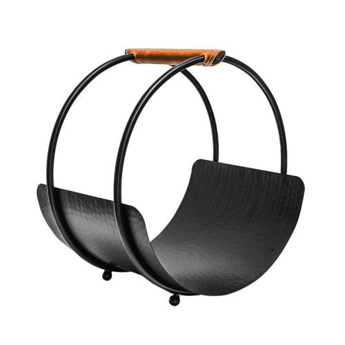 Image showing the Luxury Leather Handle Log Holder, H43cm, Black product.