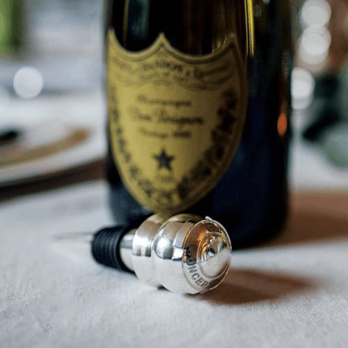 Champagne cork wine bottle stop, Silver Plate