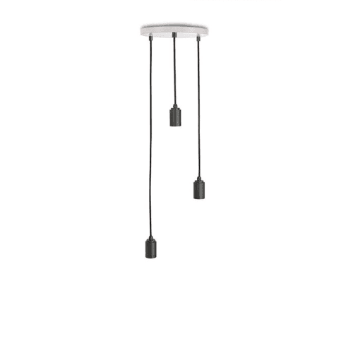 Image showing the Canopy & Sphere Bulb Triple ceiling plate & pendant set, H400 x W25cm, White & Steel product.