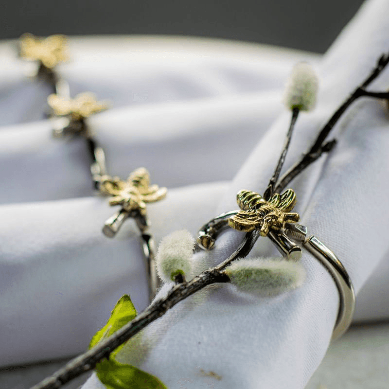 Bee Set of 4 Napkin Rings, D5cm, Silver