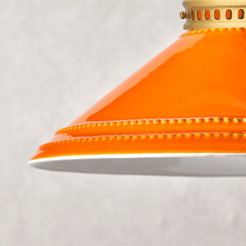 Ted Ceramic Shade with Antiqued Brass Gallery, D29.5cm, Orange