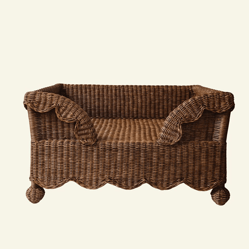 Ziggy Scalloped Rattan Dog Bed, Teak