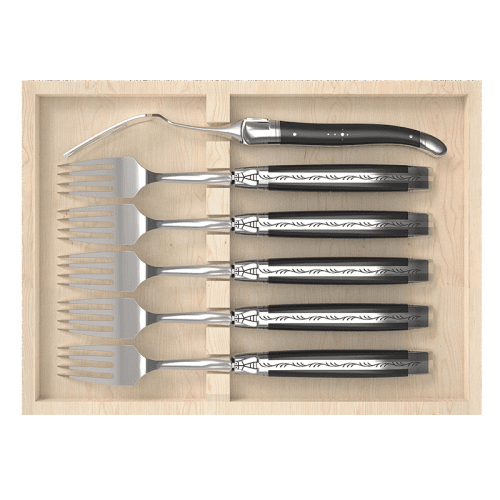 Image showing the Set of 6 Laguiole Steak Forks, Ebony Handles product.