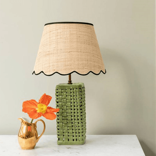 Image showing the Raffia Scallop Medium Lampshade, Black Trim product.