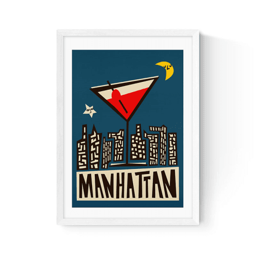 Image showing the Fox and Velvet Manhattan Art Print, H44 x W32cm, Navy product.