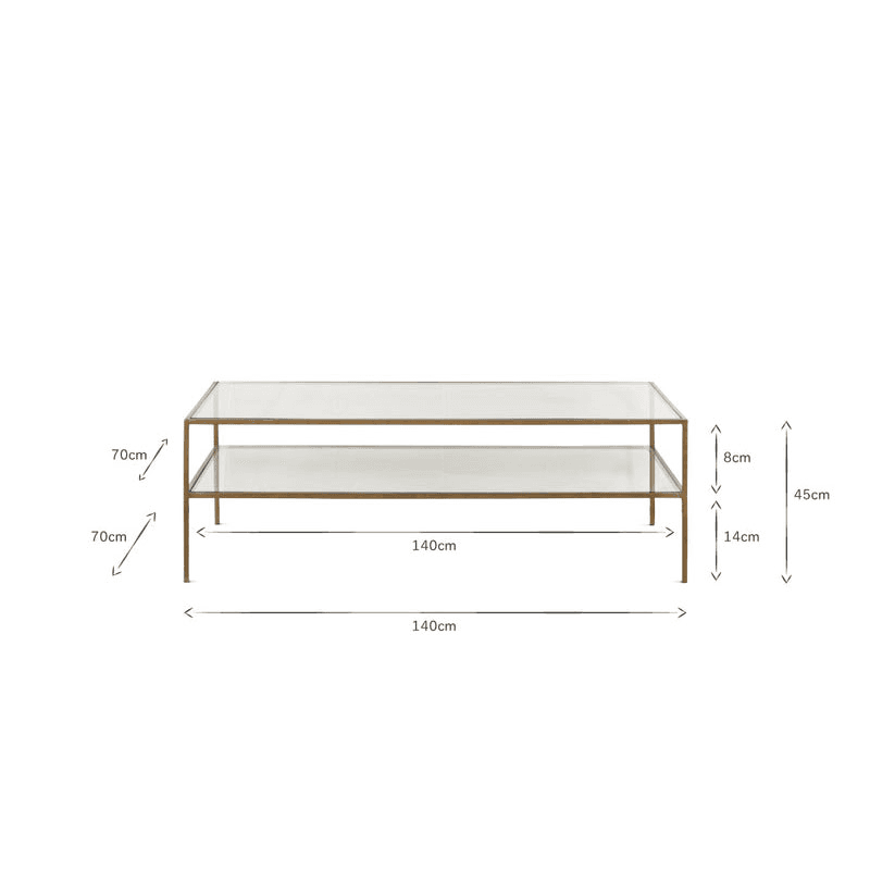 Nakuru Iron & Glass Coffe Table, Brass