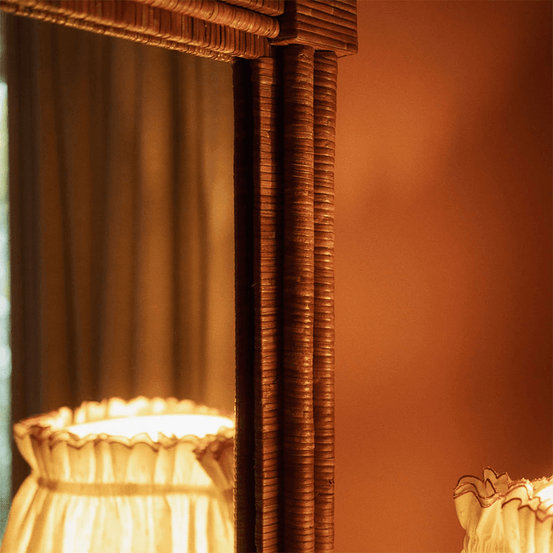 Hardware Column Mirror, Natural Rattan