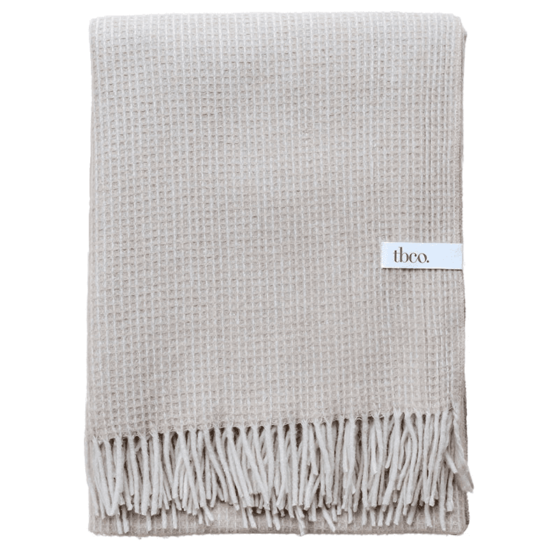 Recycled Wool Blanket, 145 x 190cm, Camel Waffle