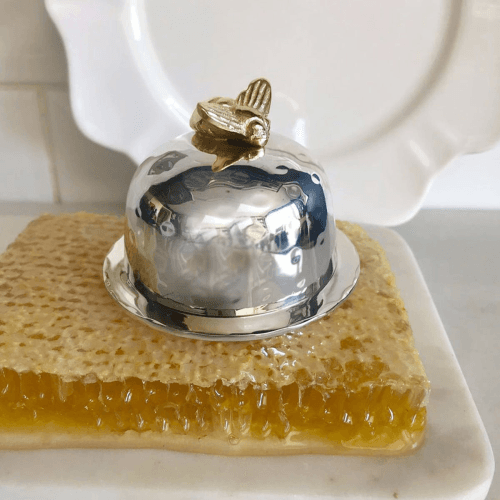Image showing the Bee Butter dish, H7 x D8cm, Silver product.